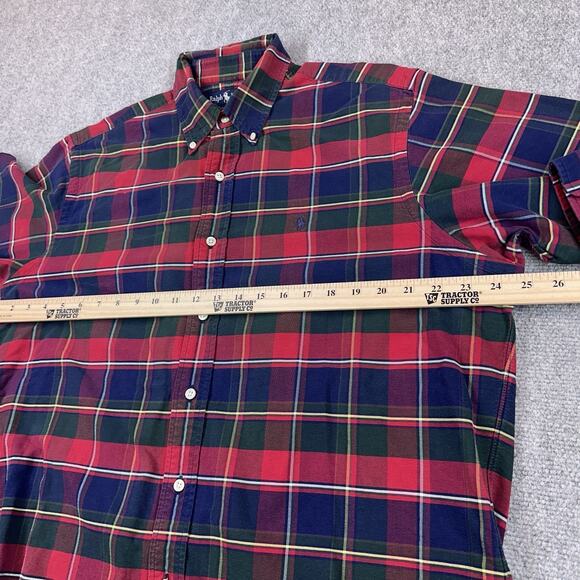 Ralph Lauren Mens L Red Green Blue Tartan Plaid Long Sleeve Button Down Shirt - Picture 4 of 6